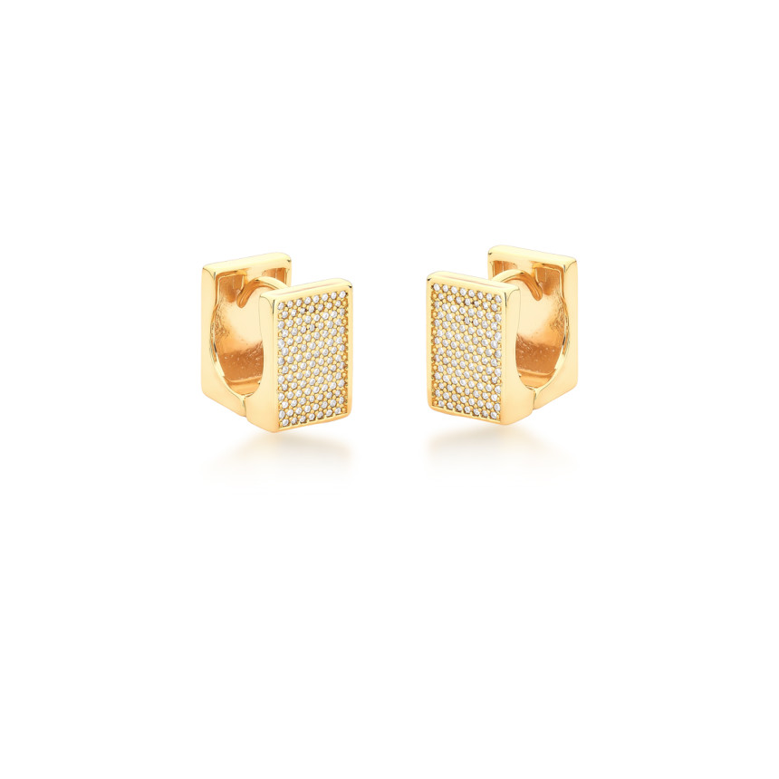 Argola Click Quadrado Cravejado Folheado a Ouro 18k