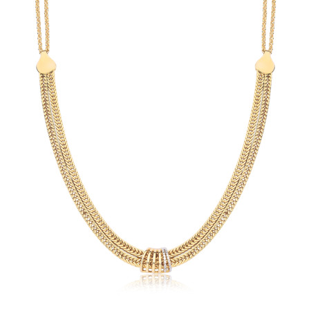 Gargantilha Dupla Portuguesinha e Fita Achatada c/ Fivela 6 Fios Folheada a Ouro 18k