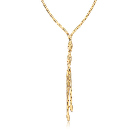 Gargantilha Gravatinha Entrelaçada Grãos de Arroz Folheada a Ouro 18k