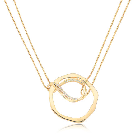 Gargantilha Veneziana Dupla Aro Orgânico Detalhe Infinito Cravejado Folheada a Ouro 18k