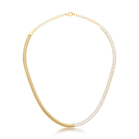 Choker Lacraia Metade Riviera Baguete 3mm Folheada a Ouro 18k
