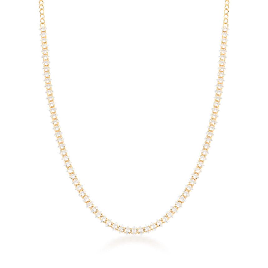 Choker Riviera Zirconia Navete 4mm Folheada a Ouro 18k