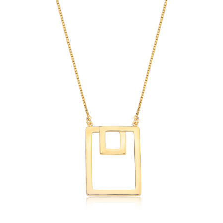 Gargantilha Veneziana Retângulo e Quadrado Liso Vazado Folheada a Ouro 18k