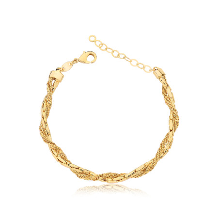 Pulseira Cordão Baiano e Grão de Arroz entrelaçadas Folheado a Ouro 18k