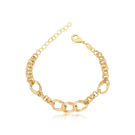 Pulseira Portuguesa Dupla Lisa c/ Elos Grumet Acetinados Folheado a Ouro 18k