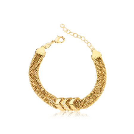 Pulseira Dupla Snake Aramada c/ Elos Lisos e Cravejado Folheado a Ouro 18k