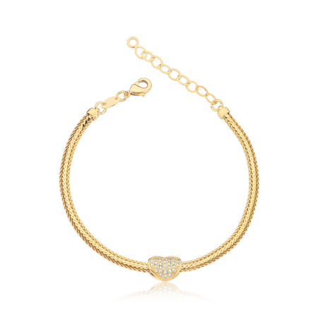 Pulseira Fita c/ Coração Cravejado Folheado a Ouro 18k