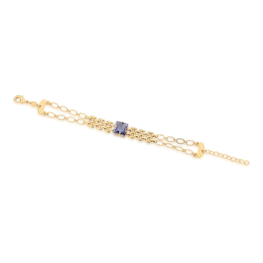Pulseira Elos Correia c/ Zircônia Ametista Light Quadrada Folheado a Ouro 18k