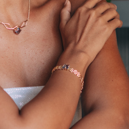 Pulseira Elos Correia c/ Zircônia Ametista Light Quadrada Folheado a Ouro 18k