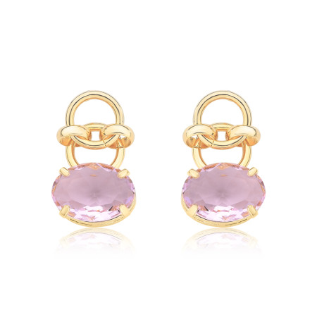 Brinco Base Elos c/ Zircônia Oval Rosa  Folheado a Ouro 18k