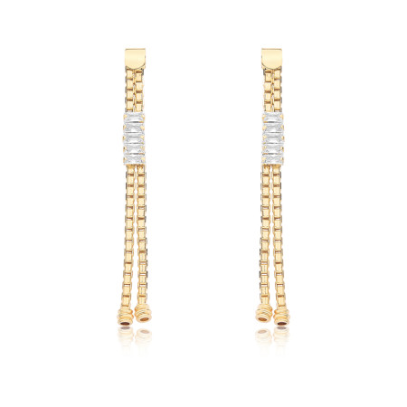 Brinco Fios Veneziana c/ Riviera Baguete Folheado a Ouro 18k