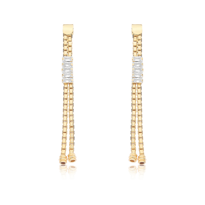 Brinco Fios Veneziana c/ Riviera Baguete Folheado a Ouro 18k