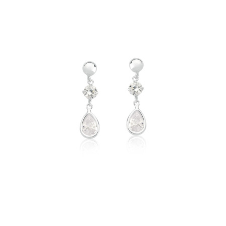 Brinco em Prata Zircônia Redonda e Gota Suspenso 