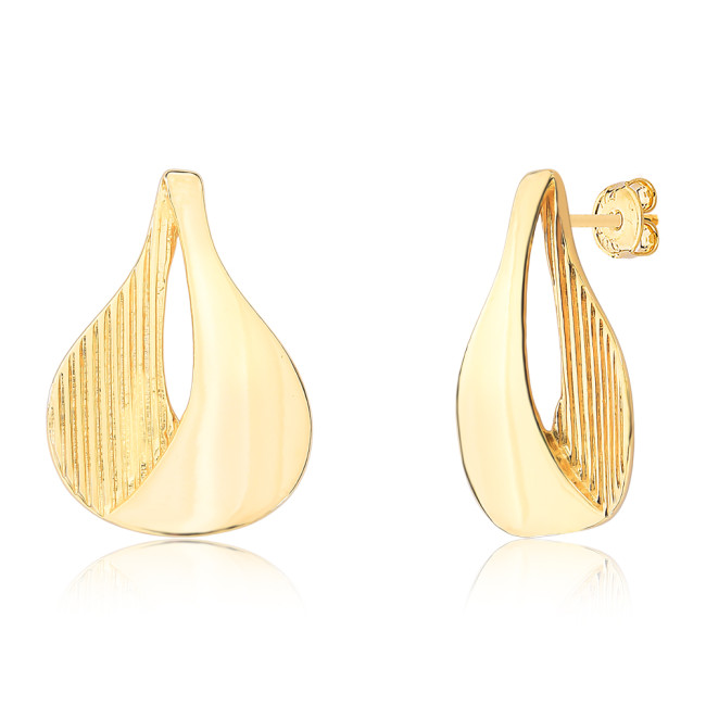 Brinco Gota Fixa Lisa e Trabalhada Folheado a Ouro 18k