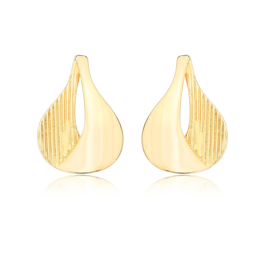 Brinco Gota Fixa Lisa e Trabalhada Folheado a Ouro 18k