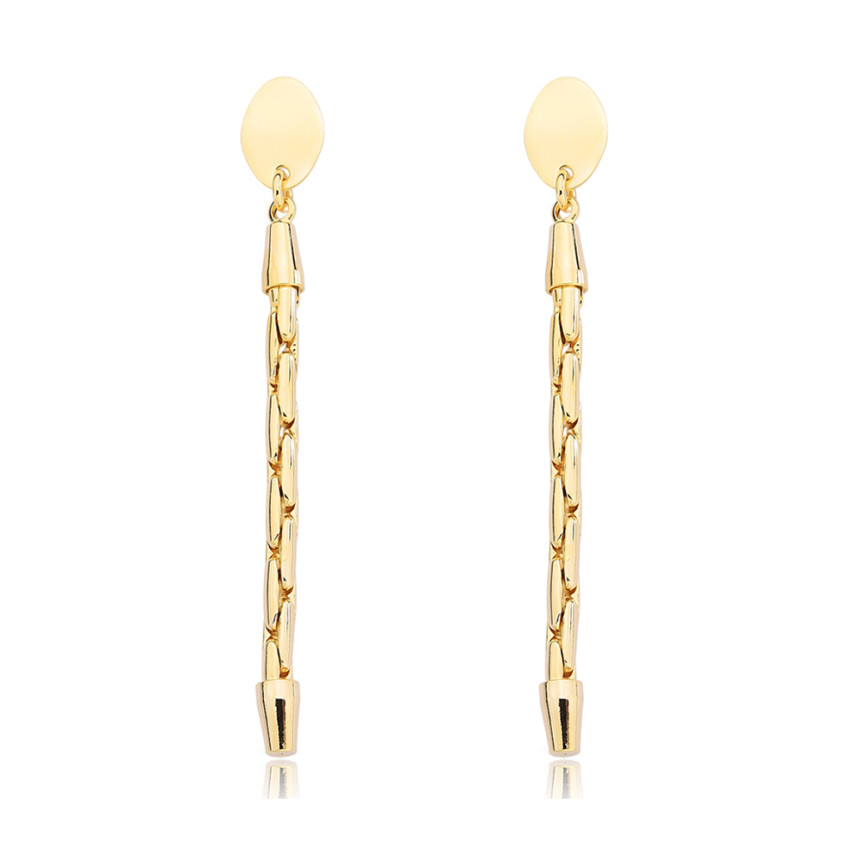 Brinco Base Oval Lisa c/ Fio Malha Grão de Arroz Folheado a Ouro 18k
