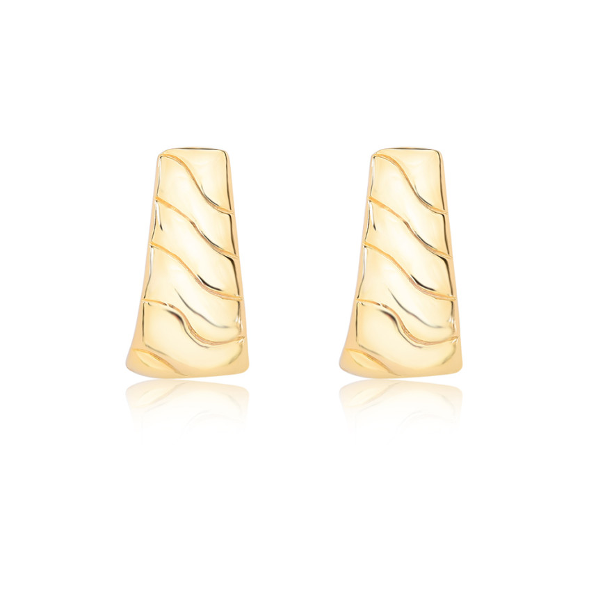 Brinco Gancho Trabalhado Ondulado Folheado a Ouro 18k