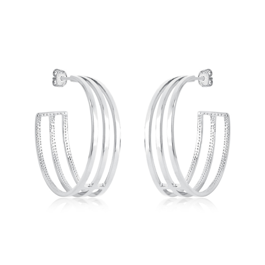 Argola Prata Leve Lisa 3 Fios 40mm