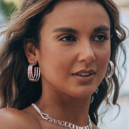 Argola Prata Leve Lisa 3 Fios 40mm