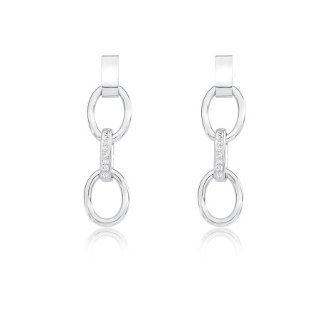 Brinco Prata Leve Elos Lisos c/ Elo Central Cravejado