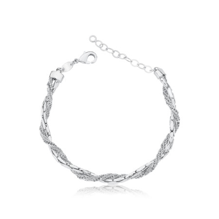 Pulseira Prata Leve Cordão Baiano e Grão de Arroz entrelaçadas