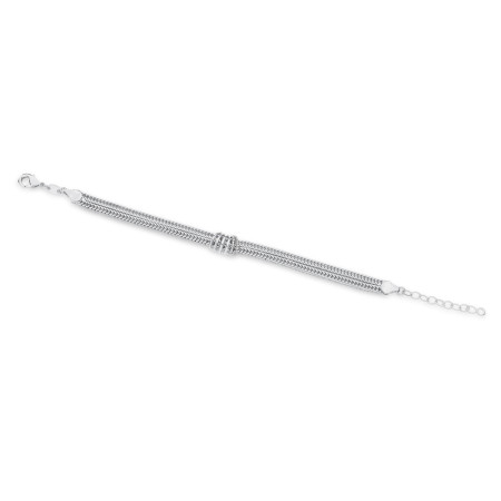 Pulseira Prata Leve Fita Dupla c/ Fivela 6 Fios