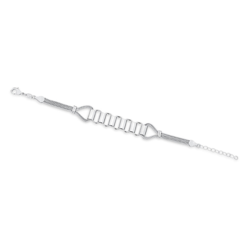 Pulseira Prata Leve Grumet Dupla c/ Elos e Tubos Lisos