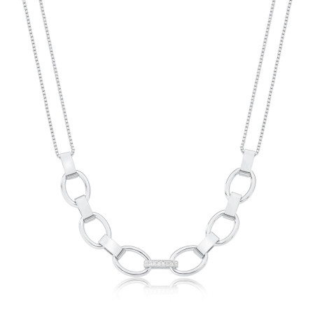 Gargantilha Prata Leve Veneziana Dupla c/ Elos e Tubos Lisos