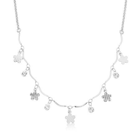 Choker Prata Leve Portuguesinha c/ Canutilhos Ondulados Flores e Ponto Luz