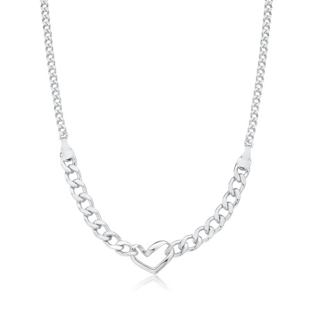 Choker Prata Leve Grumet 2mm e 5mm c/ Coração Central