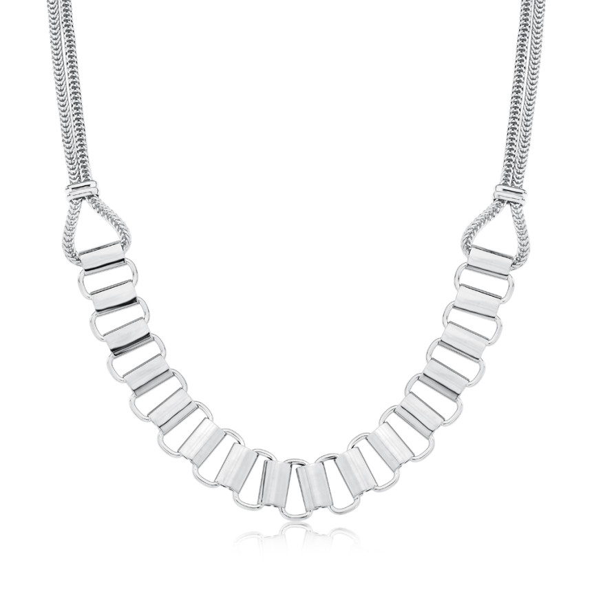 Choker Prata Leve Grumet Dupla c/ Elos e Tubos Lisos