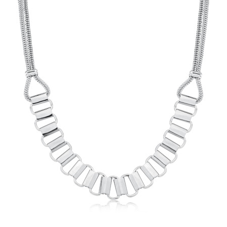 Choker Prata Leve Grumet Dupla c/ Elos e Tubos Lisos