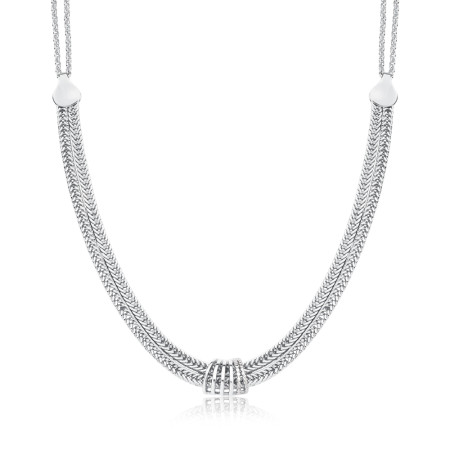 Gargantilha Prata Leve Dupla Portuguesinha e Fita Achatada c/ Fivela 6 Fios