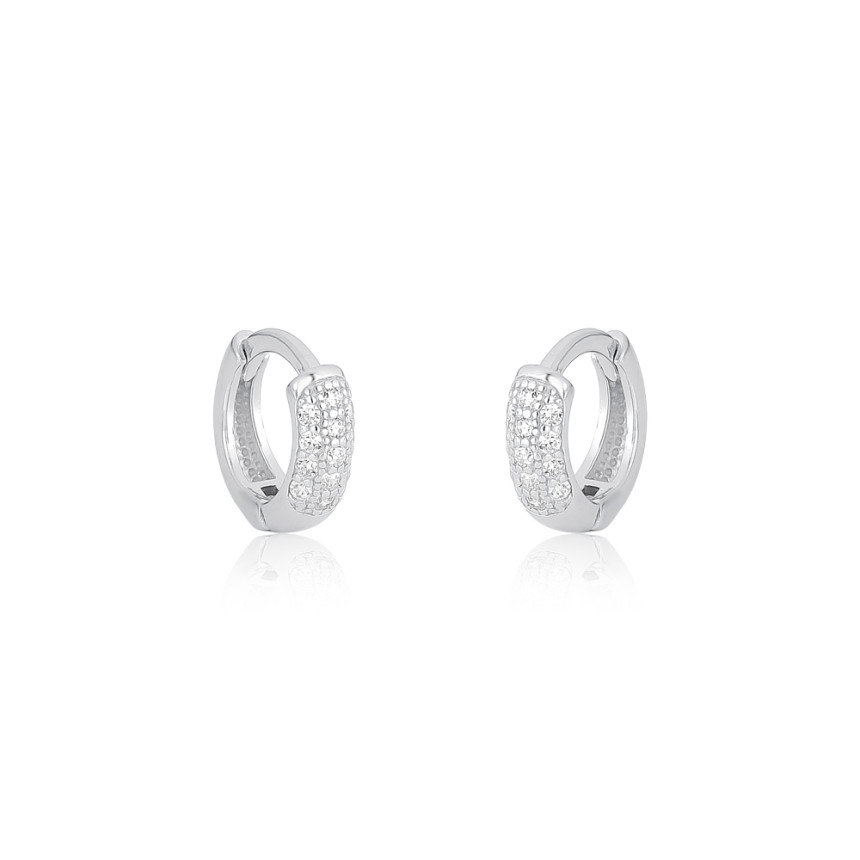 Argola Prata c/ Ródio Click Três Fileiras Cravejadas (3x5) 10mm