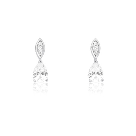 Brinco Prata c/ Ródio Base Navete Cravejada e Zircônia Gota