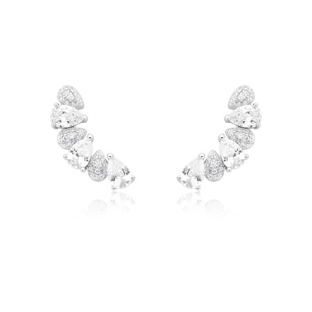 Brinco Prata c/ Ródio Ear Cuff c/ Gotas Cravejadas e Gotas de Zircônia