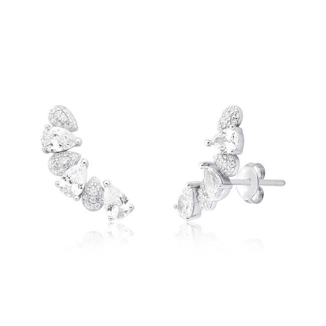 Brinco Prata c/ Ródio Ear Cuff c/ Gotas Cravejadas e Gotas de Zircônia