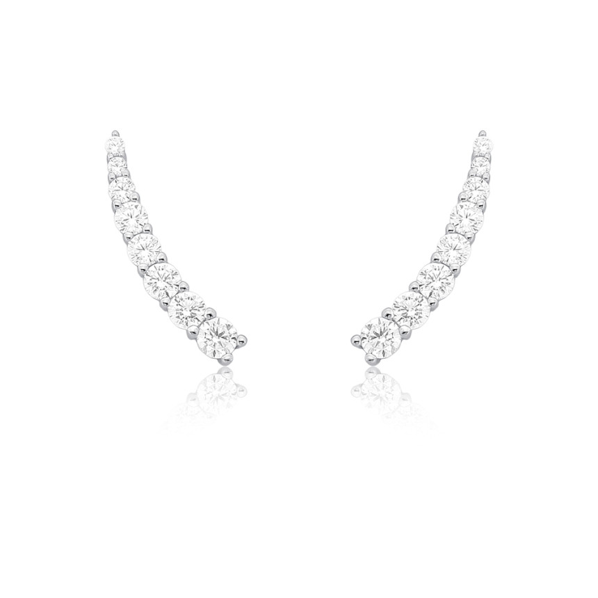 Brinco Prata c/ Ródio Ear Cuff 8 Mini Pontos Luz Decrescentes Cravejados