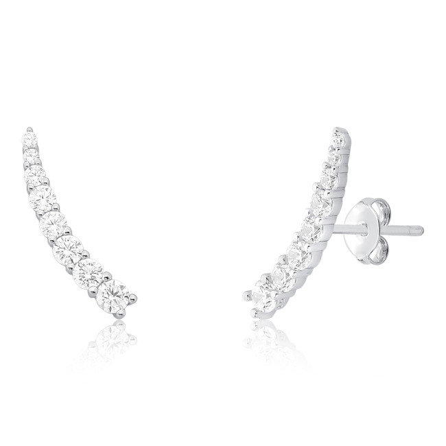 Brinco Prata c/ Ródio Ear Cuff 8 Mini Pontos Luz Decrescentes Cravejados