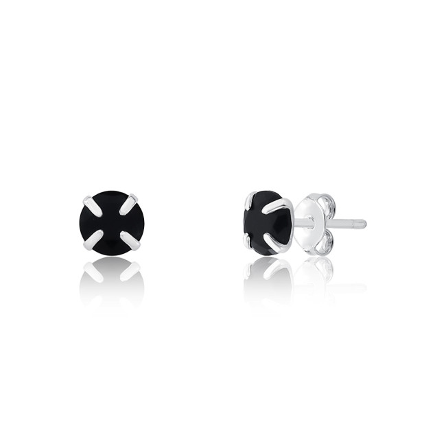 Brinco Prata Fixo Zircônia Negra Redonda 6mm