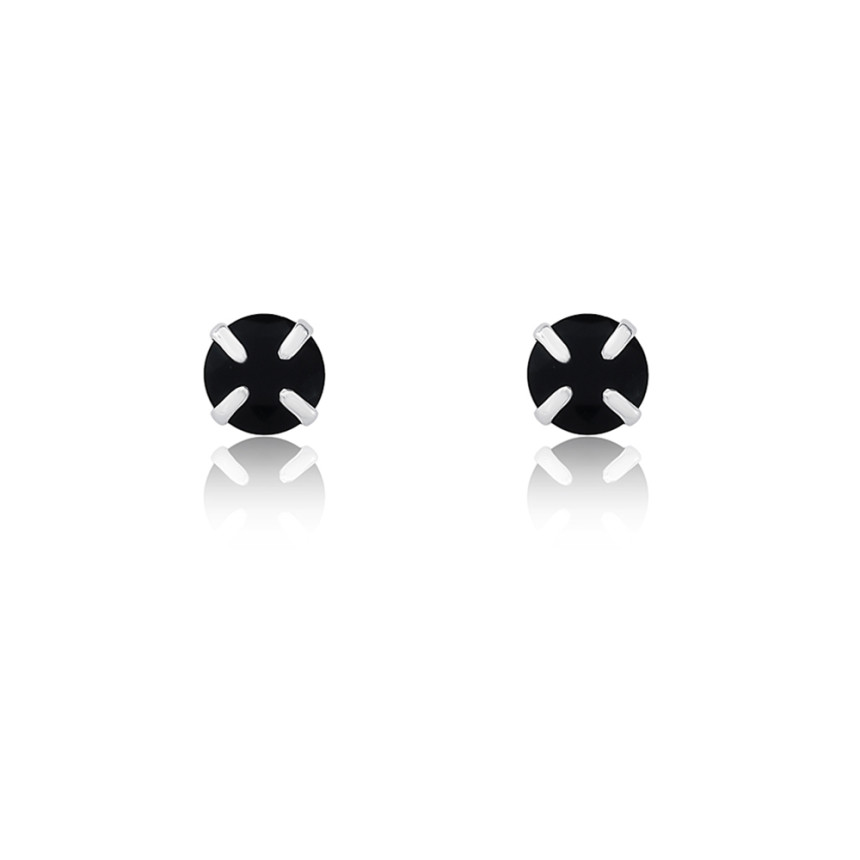 Brinco Prata Fixo Zircônia Negra Redonda 6mm