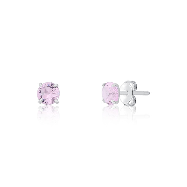 Brinco Prata Fixo Zircônia Rosa Redonda 5mm