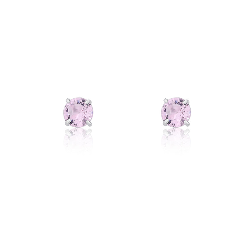 Brinco Prata Fixo Zircônia Rosa Redonda 5mm