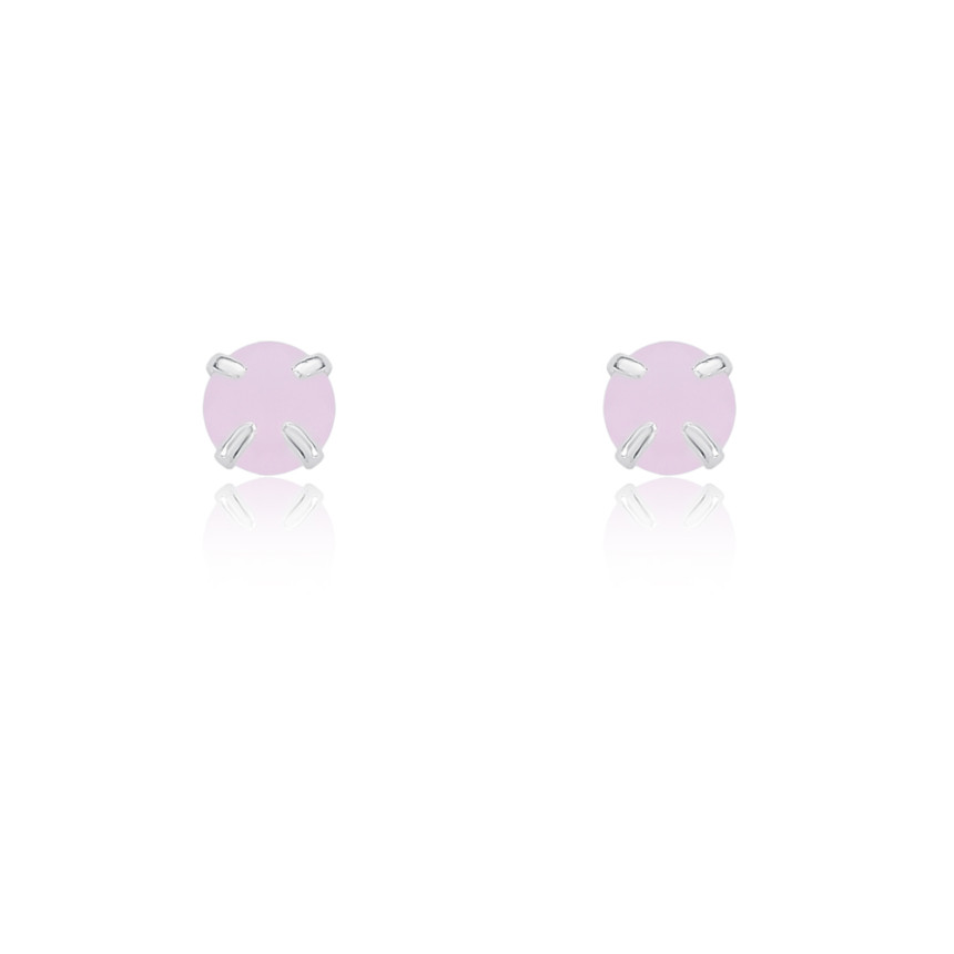 Brinco Prata Fixo Zircônia Rosa Redonda 6mm
