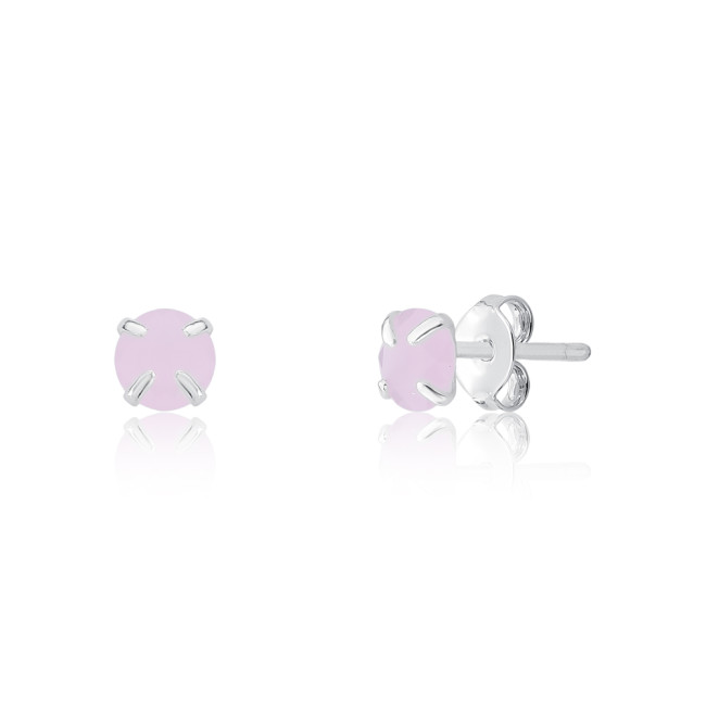 Brinco Prata Fixo Zircônia Rosa Redonda 6mm