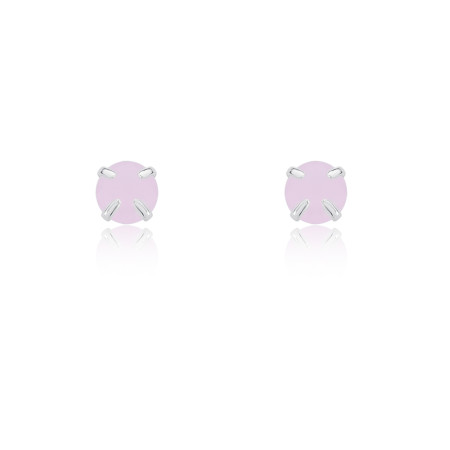 Brinco Prata Fixo Zircônia Rosa Redonda 6mm