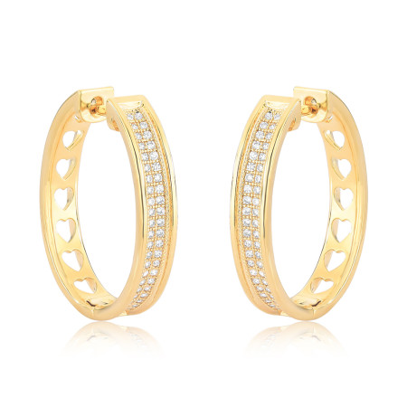 Argola Click Oval Duas Fileiras Cravejada 2x22 30mm Folheada a Ouro 18k