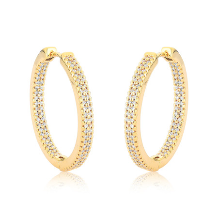 Argola Click Duas Fileiras Cravejada 2x26 28mm Folheada a Ouro 18k