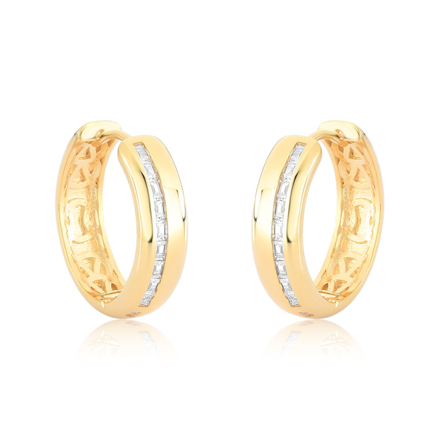 Argola Click Bojuda Redonda c/Fileira Cravejada Lateral 20mm Folheada a Ouro 18k