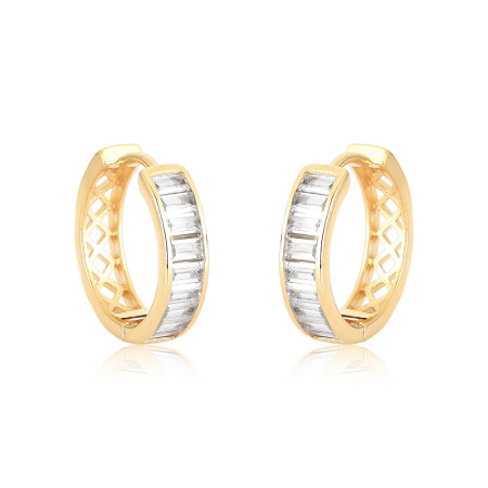 Argola Click Cravejada Zircônia Baguete 20mm Folheada a Ouro 18k